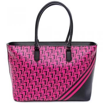 New Vaniglia Trussardi Jeans Borsa Donna Shopping Lg Eco Leather Monogram Nero Fucsia