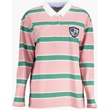 Stilvolles Langarm-Polo in Pink, detailreich im Kontrast