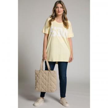 Beige Plus Size SMILE Print Cotton Knit Tunic, Women, Size 28/30