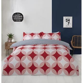 Red King Duvet Cover Set (PolyCotton Geo) with Pillowcase