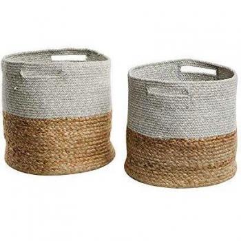 Set di 2 ceste in iuta e cotone color sabbia/grigio chiaro Naulla