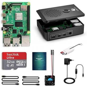 Set Raspberry Pi 4 B 4 GB con barebone, scheda microSD 32 GB, power supply USB‑C 5.1 V 3 A, ventola e custodia