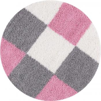 Pink Geometric Design Round Rug