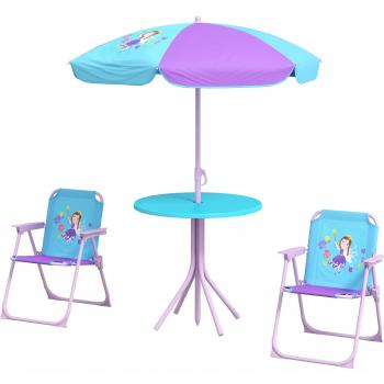 Outsunny Kids Outdoor Picnic Table and Chair Set, Fairy Theme with Adjustable Parasol
