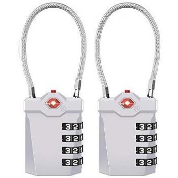 TSA Zahlenschloss für Gepäck, 4-stellig, 2er Set, kleines Vorhängeschloss, Silber
