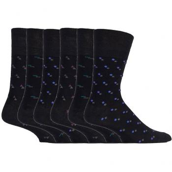 Pack 6 de Chaussettes Gentle Grip Hommes, Bambou Noir & Bleu, Sans Élasticité