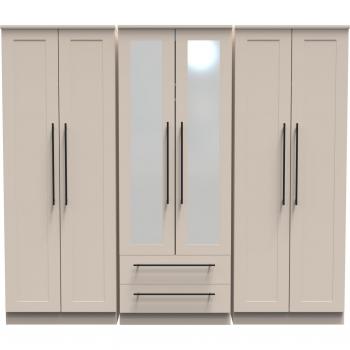 Kashmir Matt Ready Assembled 6 Door Tall Wardrobe with Mirrors and Drawers