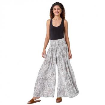 Black Animal Print Stretch Palazzo Pants