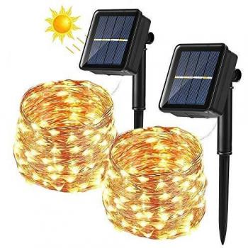 Solar Lichterkette Aussen, VegaHone 2 Pack 100 LED Kupferdraht Warmweiß