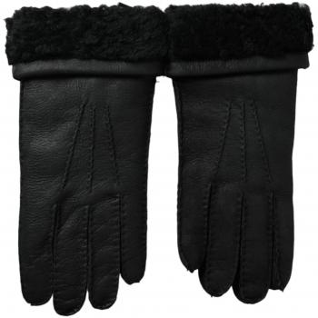 Black Leather Fur Short Hands Gloves