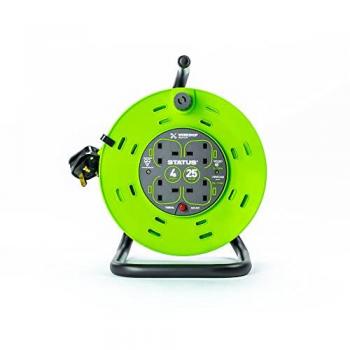 STATUS 4 Socket Cable Reel, 20m Green Extension Lead, 13A with Thermal Cut Out, Heavy Duty Outdoor Extension Lead, S20M13ACR2