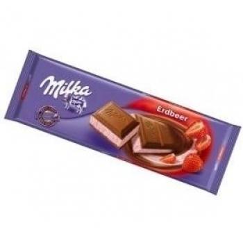 Tableta Milka con sabor a fresas y leche