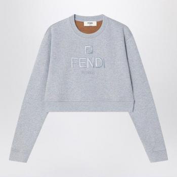 Fendi Women's Cropped Sweatshirt Fleece Cotton Grey Medium