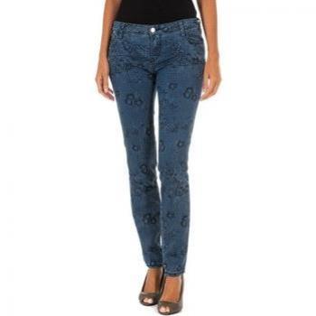 Donna Pantalone Lungo Denim 25 Blu Elastico Stampato