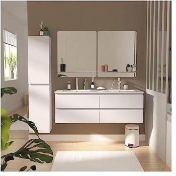 Meuble de Salle de Bain Double Vasque Sorrento 120 cm Noir avec Miroirs et Colonne Blanche