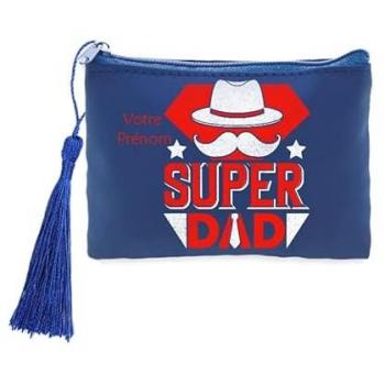 Porte-monnaie bleu avec motif Super Papa rouge