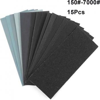 15Pcs Coarse to Fine Grit Sandpaper Sheets for Wet Dry Use