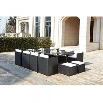 Set da giardino a incasso 12 posti resina intrecciata nero/bianco