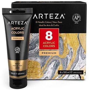 Arteza Kunst‑Set: 8 glänzende Metall‑Acrylfarben (120 ml)