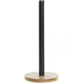 Porta rollo de papel de cocina DKD Home Decor Negro Natural Bambú Acero Inoxidable 15 x 15 x 34 cm