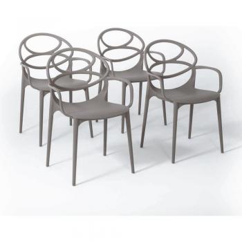 Chaises Charlotte en polypropylène, 4 pièces, empilables, gris tourterelle