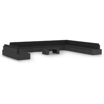 Garnitura da Giardino 14 pz con Cuscini in Polyrattan Nero