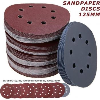 5 Inch Hook and Loop Sanding Discs, 8 Holes, Grit 80-3000
