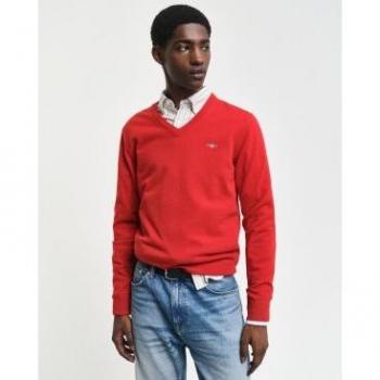 Maglione Scollo a V Gant in Lambswool Superfine Rosso M