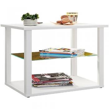 Basse table Wanilo, finition bois + verre, couleur blanche