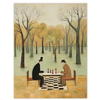 XL Whimsical Chess Landscape – Unframed Pastel Artwork