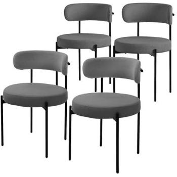 ML-Design Set 4 chaises de salle à manger gris, rembourrage teddy polyester, pieds métalliques