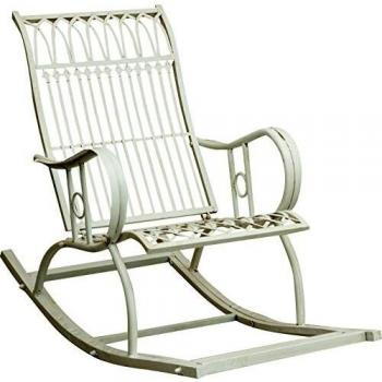 Fauteuil à Bascule Fer Forgé Blanc Patiné 127x64x90 cm