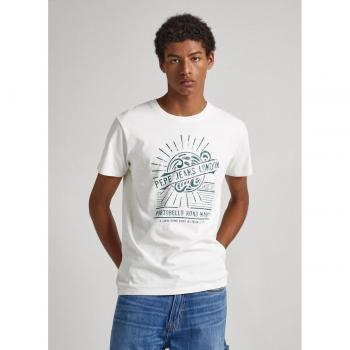 T‑shirt Pepe Jeans Dorian manches courtes, blanc et bleu – Petite taille