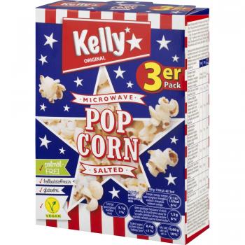 Kelly Mikrowellen-Popcorn gesalzen, glutenfrei, 3er Packung, 270 Gramm