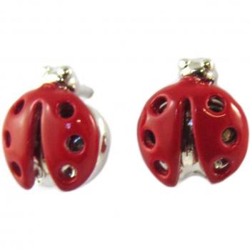 Boucles 'Coccinelle' rouge argenté 7 mm
