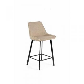 E‑STYLO Sgabello da cucina – Design con poggiapiedi, imbottito in tessuto beige