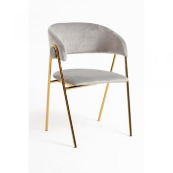 Mihu Gold: Silla de Terciopelo Gris Claro