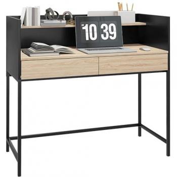 Bureau secrétaire industriel HOMCOM métal noir chêne clair 106x51,5x102,5 cm