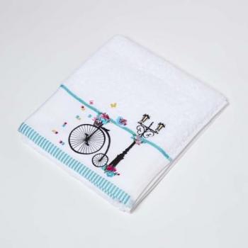 Turkish Cotton Vintage Bicycle Embroidered White Hand Towel