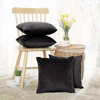 4‑Piece Black Velvet Cushion Set