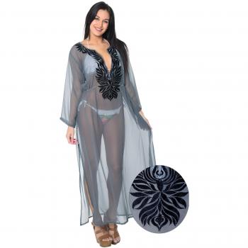Women’s Long Deep-Neck Chiffon Cover-Up by La Leela – Anthemion Grey