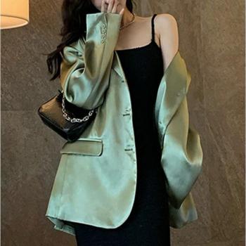 Unireal Casual Streetwear Chic Female Green Suit Jacket