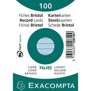 Cartes bristol A7 ligné bleu azur 205 g/m²