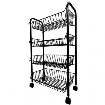 Black Wire 4-Tier Mobile Trolley by Delfinware
