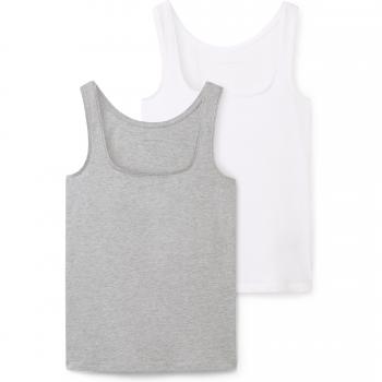 TOM TAILOR Damen Basic Tanktops, 2 Stück, grau, Größe L, Baumwolle