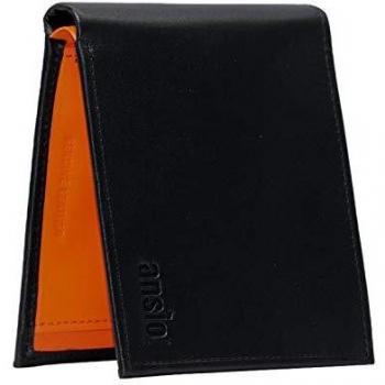 Genuine Leather Wallet in Black and Orange with Gift Box