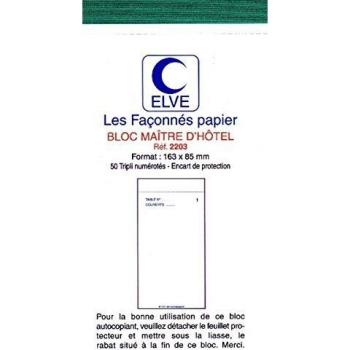 ELVE Bloc Maître d' hôtel 165X85 mm 50 feuillets Autocopiants Triples