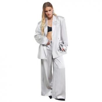 Polished Silver Satin Drawstring Leggings & Top Set