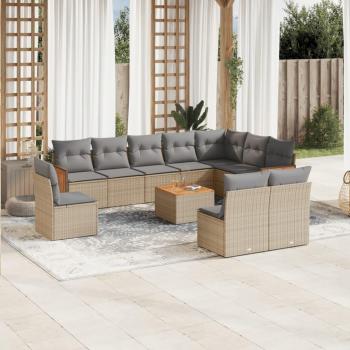 Kit Sofá Jardim VidaXL 11 Itens, Almofadas Vime, Cor Bege