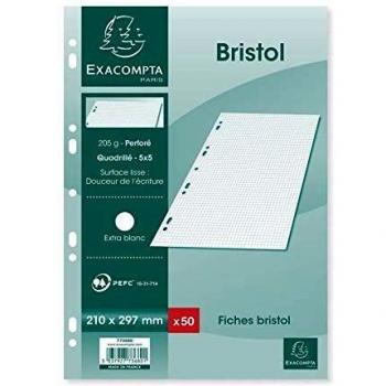 Exacompta Papier Bristol Blanc – Pack de 50 fiches 21x29,7